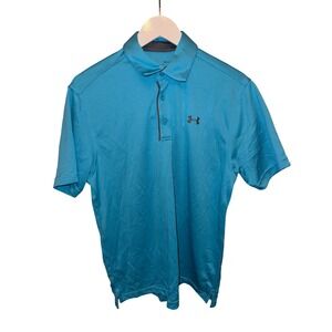 Under Armour Mens Golf‎ Polo Shirt Blue HeatGear Loose Fit Size MD